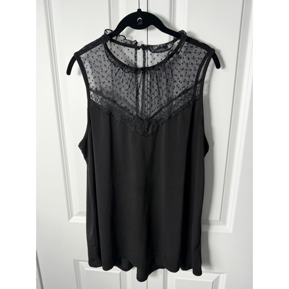 CURE Black Polka Dot Mesh Tank Top XL